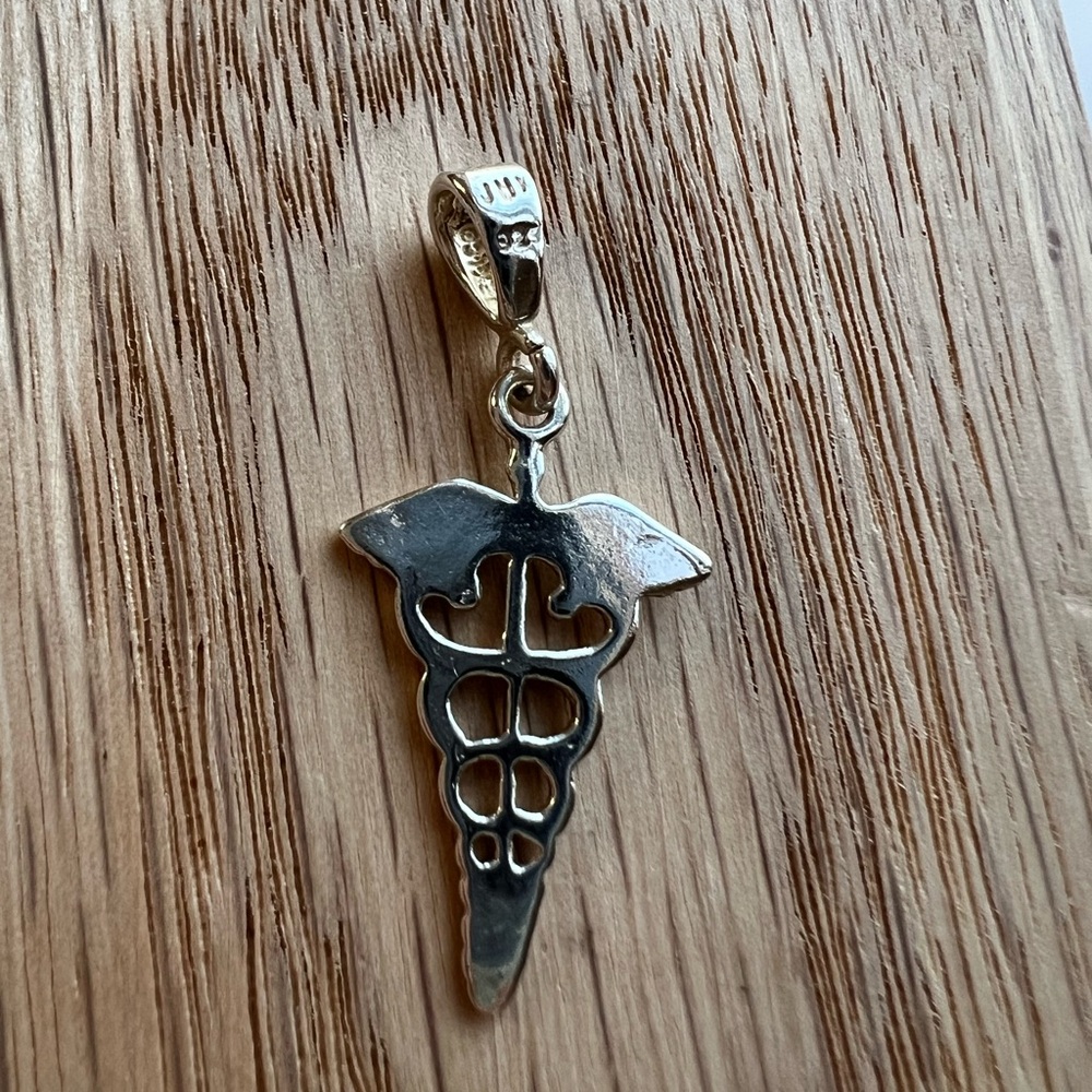 Caduceus Pendant Vintage Sterling Silver NOS Medical Symbol - Picture 3 of 4